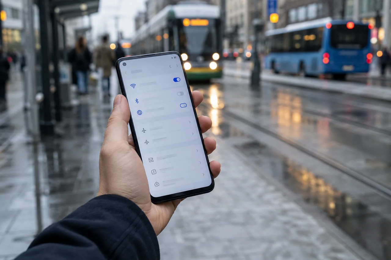 户外公共交通环境中手持Android手机检查移动网络