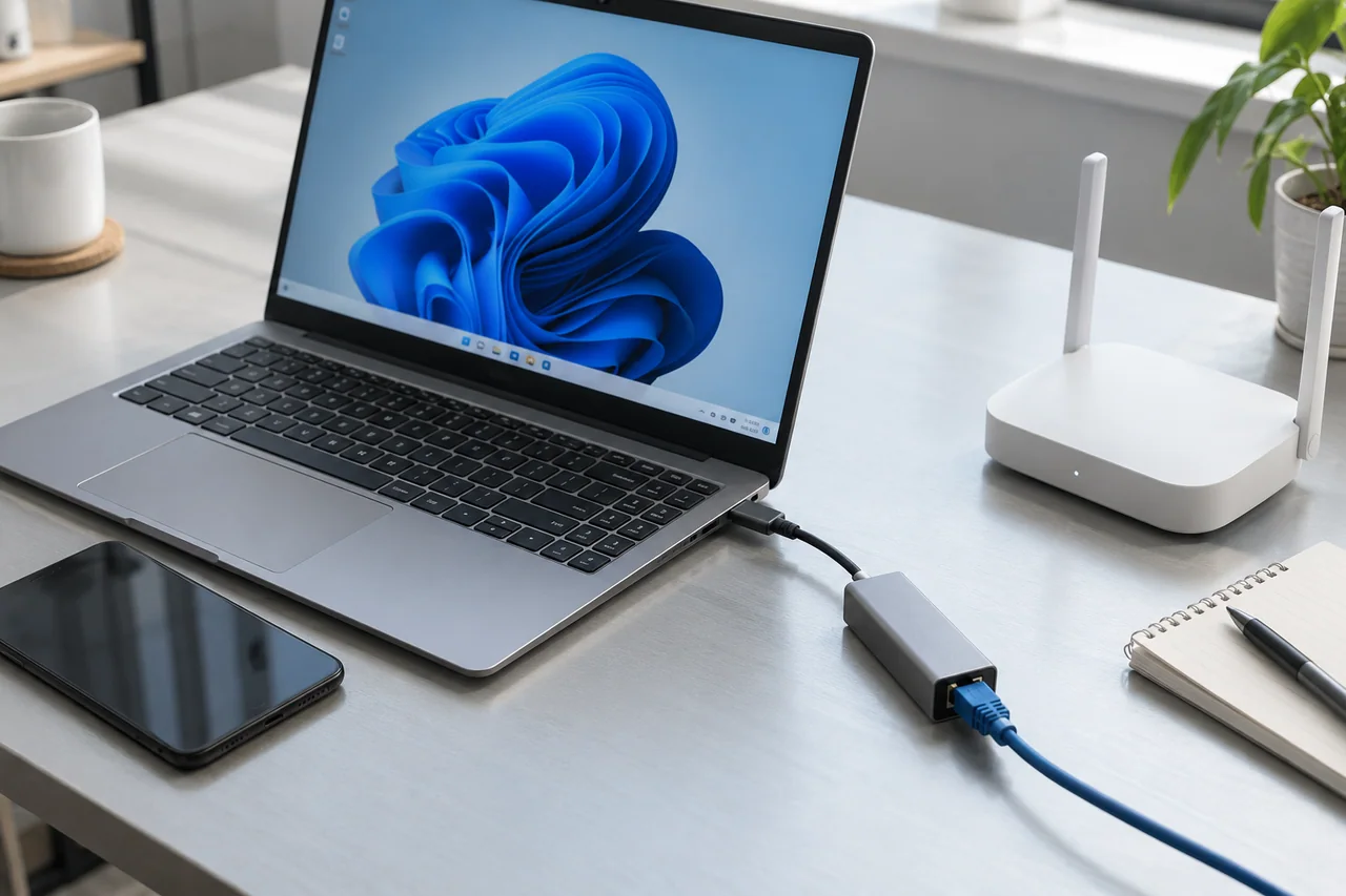 笔记本、手机、USB-C网卡与小型Wi-Fi设备组成的客户端准备环境